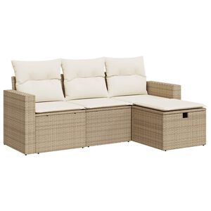 vidaXL Juego de sof&aacute;s jard&iacute;n con cojines 4 pzas rat&aacute;n sint&eacute;tico beige