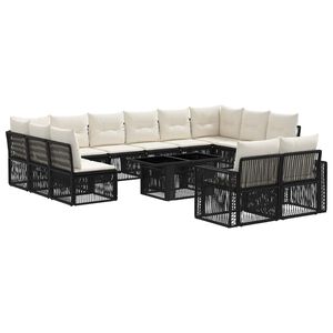 vidaXL Conjunto de sof&aacute;s de jard&iacute;n 13 uds. Negro y Blanco Crema