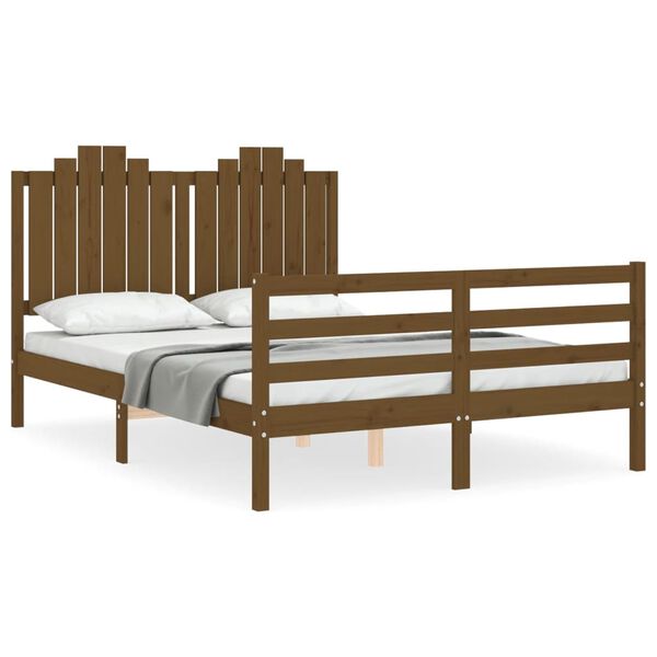 vidaXL Estructura cama y cabecero madera maciza marr&oacute;n miel 140x190 cm