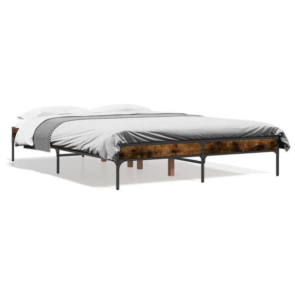 vidaXL Estructura cama madera ingenier&iacute;a metal roble ahumado 120x190cm