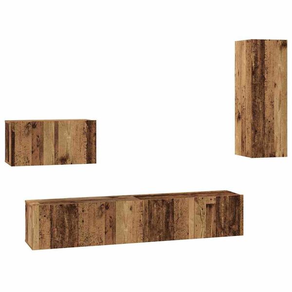 vidaXL Mueble de TV de Pared 4 pcs Madera Vieja Madera contrachapada