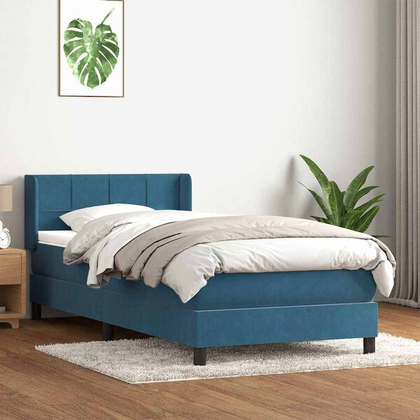 vidaXL Cama box spring con colch&oacute;n terciopelo azul oscuro 80x220 cm