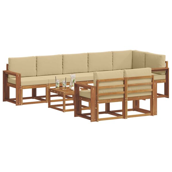 vidaXL Conjunto de sof&aacute;s de exterior con coj&iacute;n 9 pcs Natural y Beige