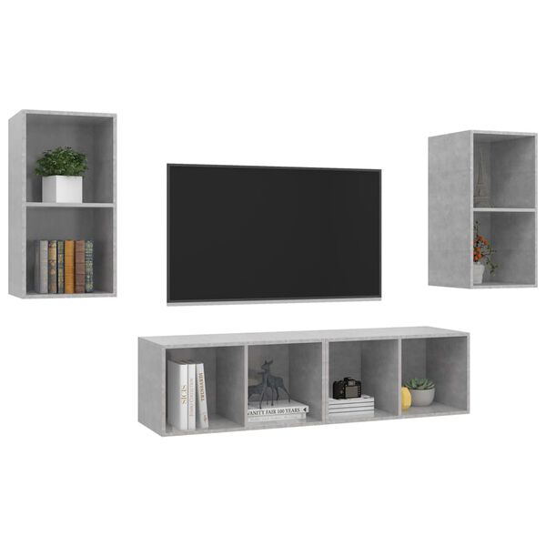 vidaXL Muebles de salón de pared 4 pzs madera ingeniería gris hormigón