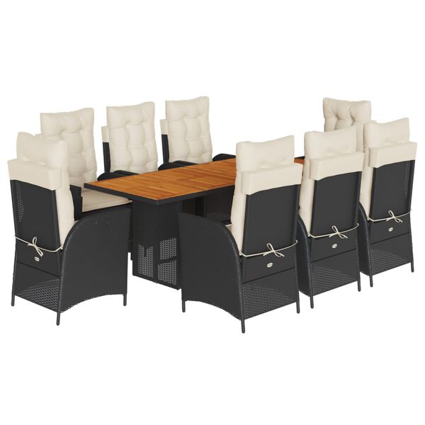 vidaXL Set de comedor de jard&iacute;n 9 pzas y cojines rat&aacute;n sint&eacute;tico negro