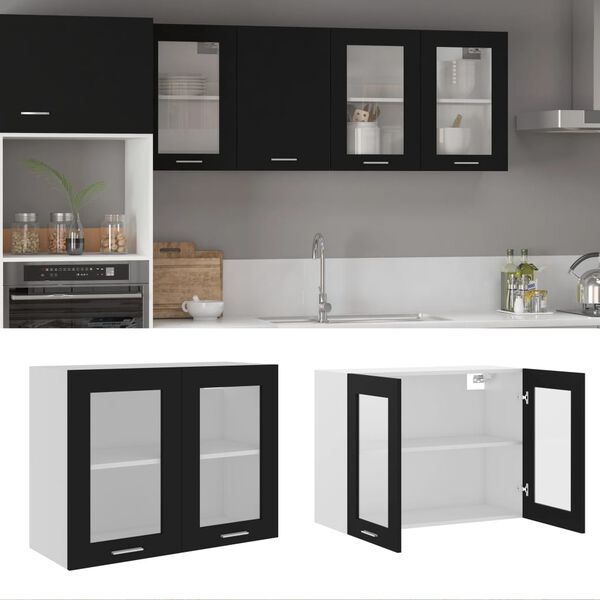 vidaXL Vitrina colgante "Lyon" de, color negro, 80 x 31 x 60 cm, madera de ingeniería