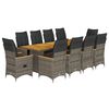 vidaXL Set de mesa y sillas de jard&iacute;n 11 pzas y cojines rat&aacute;n PE gris