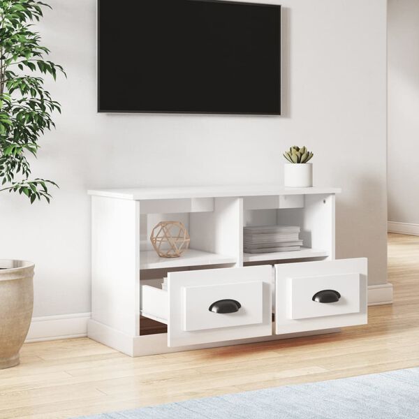 vidaXL Mueble de TV madera contrachapada blanco brillo 80x35x50 cm