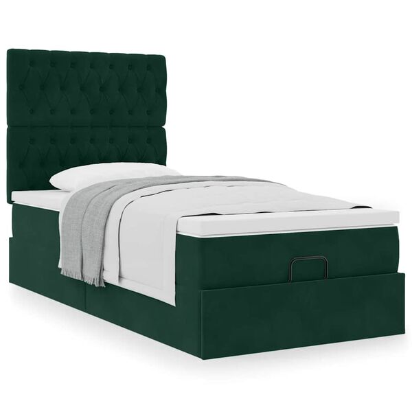 vidaXL Estructura cama otomana colchones terciopelo verde oscuro
