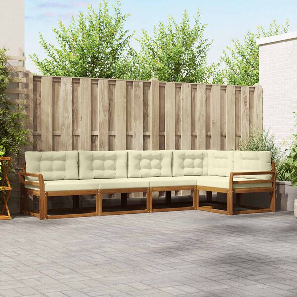 vidaXL Conjunto de sof&aacute;s de exterior con coj&iacute;n 5 pcs Natural y Crema