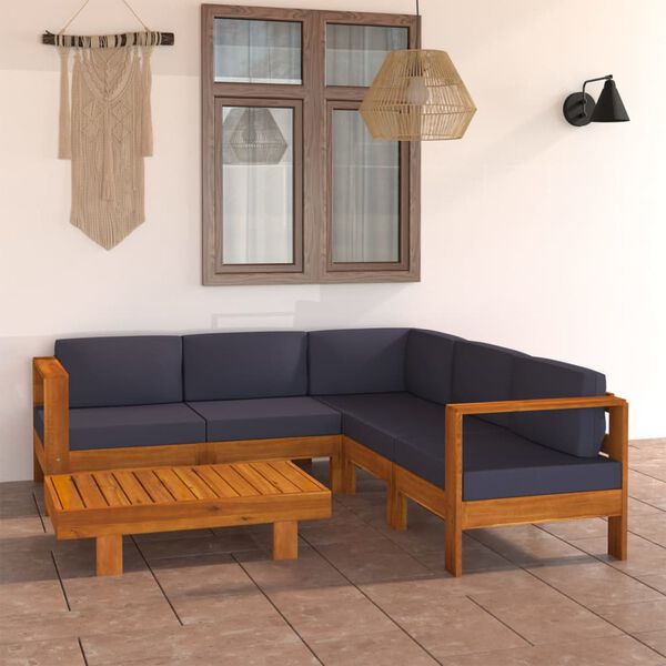 vidaXL Muebles de jardín 6 pzas con cojines gris oscuro madera acacia