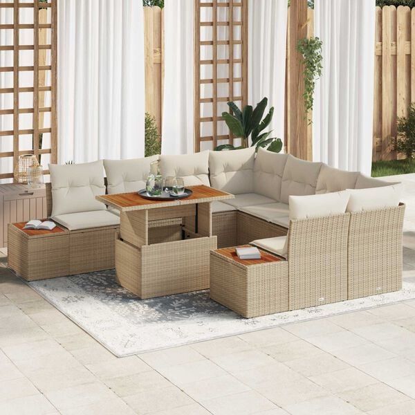 vidaXL Conjunto de sofá de jardín 9 pcs Beige Poliratán