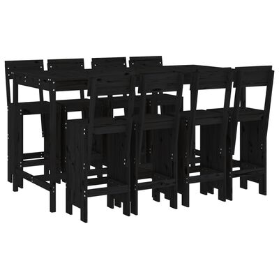 vidaXL Set de mesa y taburetes altos jardín 7 piezas madera pino negro