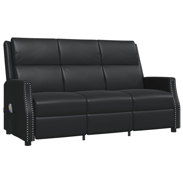 vidaXL Sillón reclinable de masaje de 3 plazas cuero sintético negro