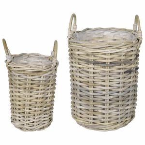 vidaXL Cesta de Plantas GENDT 2 uds. Gris natural Rat&aacute;n Kubu