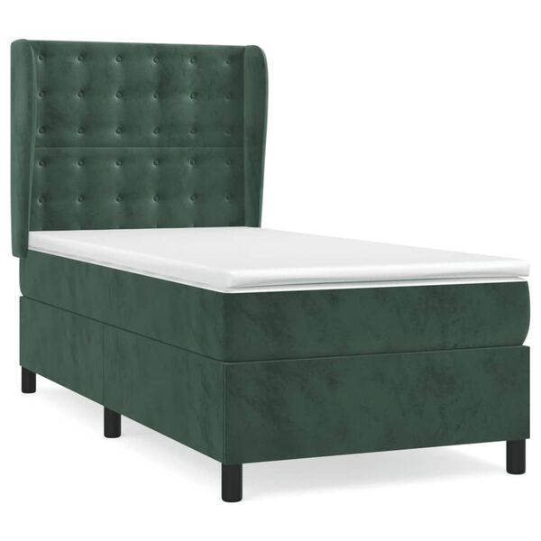 vidaXL Cama box spring con colch&oacute;n terciopelo verde oscuro 90x190 cm