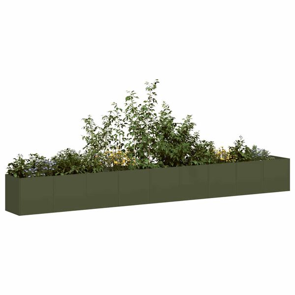 vidaXL Jardinera de acero laminado en fr&iacute;o verde oliva 360x40x40 cm