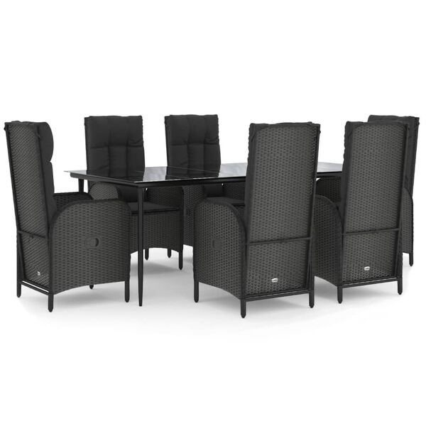 vidaXL Set de comedor de jard&iacute;n 7 pzas y cojines rat&aacute;n sint&eacute;tico negro