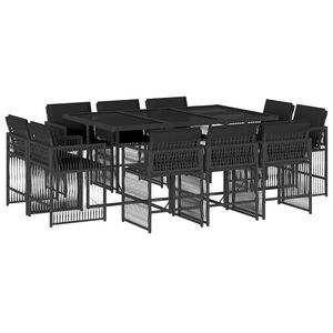 vidaXL Set de comedor jard&iacute;n 11 pzas con cojines rat&aacute;n sint&eacute;tico negro