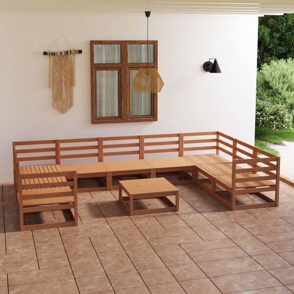 vidaXL Juego de muebles de jard&iacute;n 10 piezas madera maciza de pino