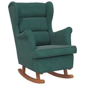 vidaXL Mecedora con respaldo alto de terciopelo y madera maciza