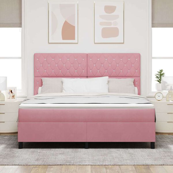 vidaXL Cama Box Spring LED con colch&oacute;n Rosa 180 x 200 cm tela