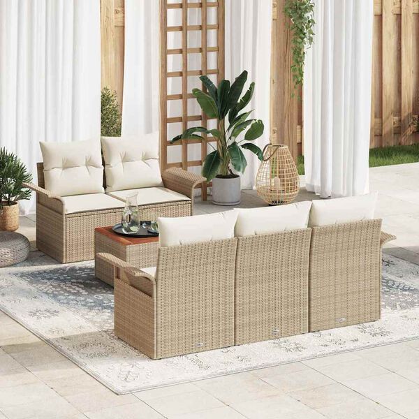 vidaXL Conjunto de sof&aacute;s de jard&iacute;n 6 pcs Beige y Crema rat&aacute;n sint&eacute;tico
