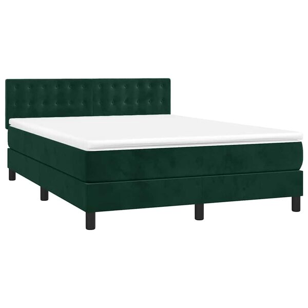 vidaXL Cama box spring colch&oacute;n y LED terciopelo verde oscuro 140x190cm