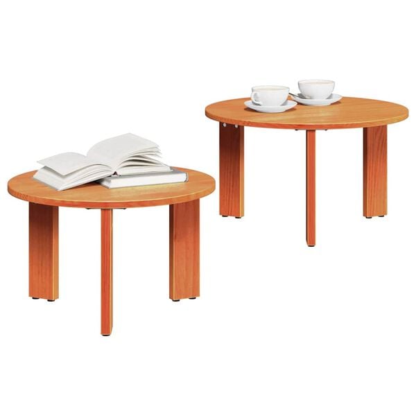 vidaXL Mesa de Caf&eacute; 2 pcs Marr&oacute;n cera Madera maciza de Pino