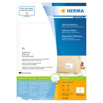 HERMA Etiquetas permanentes PREMIUM 400 hojas A5 148,5x205 mm