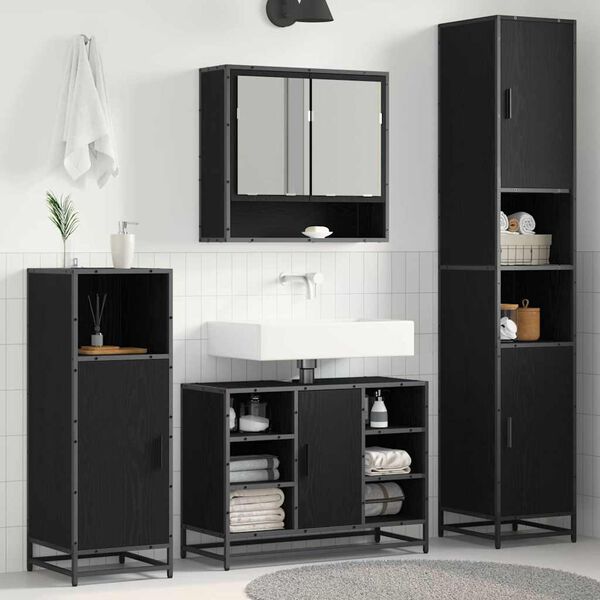 vidaXL Juego de muebles de ba&ntilde;o Roble Negro 35 x 37,5 x 188,5 cm