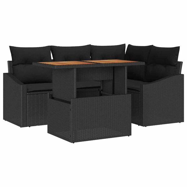 vidaXL Conjunto de sof&aacute; de jard&iacute;n 5 pcs Negro Polirat&aacute;n