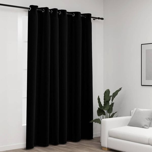 vidaXL Cortina opaca con ojales look de lino negro 290x245 cm