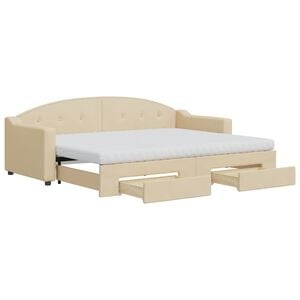 vidaXL Sof&aacute; cama nido con cajones tela color crema 80x200 cm