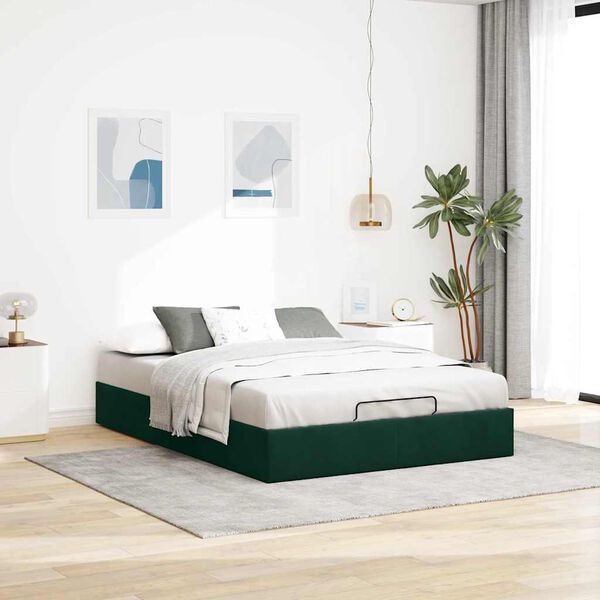 vidaXL Estructura de cama otomana sin colch&oacute;n verde oscuro 140x200 cm