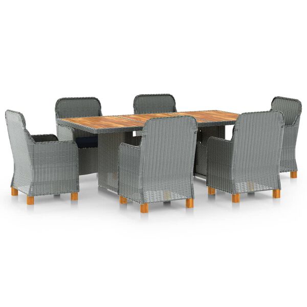 vidaXL Set comedor jard&iacute;n 7 pzas y cojines rat&aacute;n sint&eacute;tico gris claro