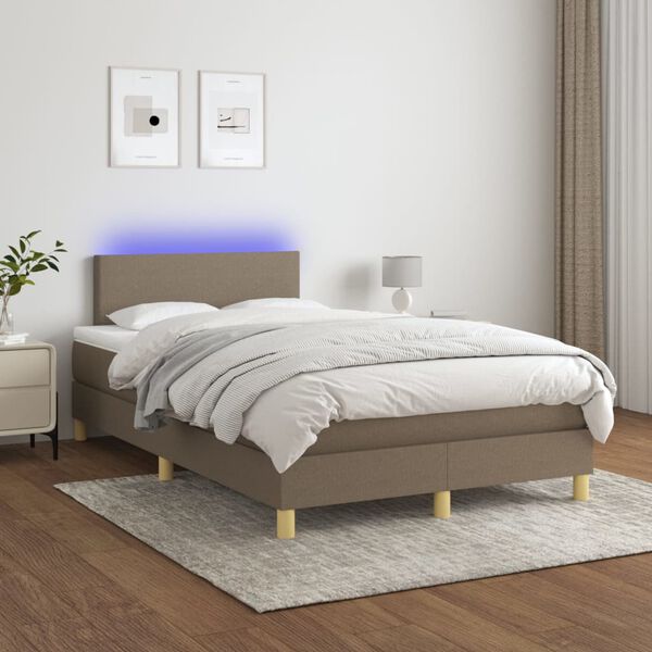 vidaXL Cama box spring con colch&oacute;n y LED tela gris taupe 120x200 cm