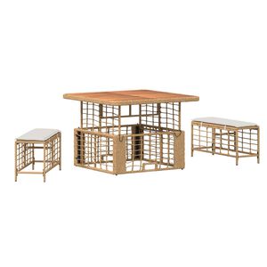vidaXL Conjunto de Comedor de Jard&iacute;n con coj&iacute;n 3 pcs Natural y