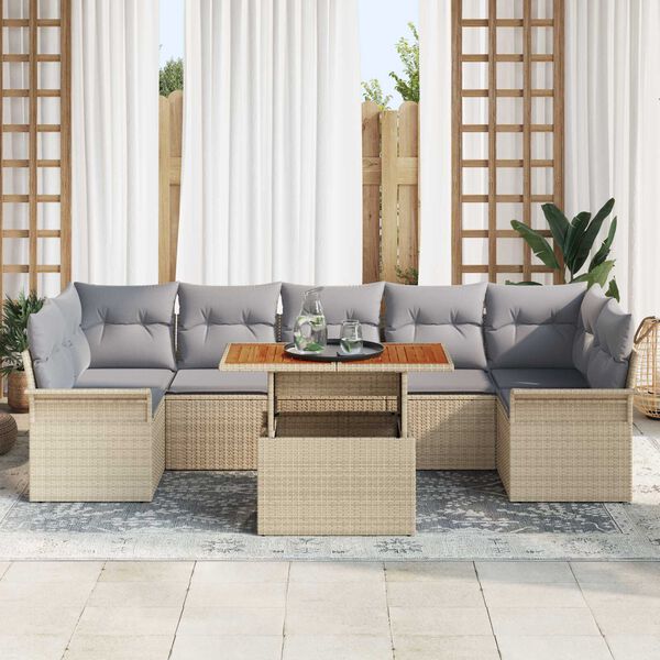 vidaXL Conjunto de sofá de jardín 8 pcs Beige Poliratán