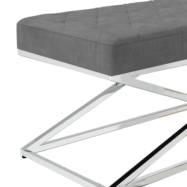 vidaXL Banco de acero inoxidable y terciopelo gris oscuro