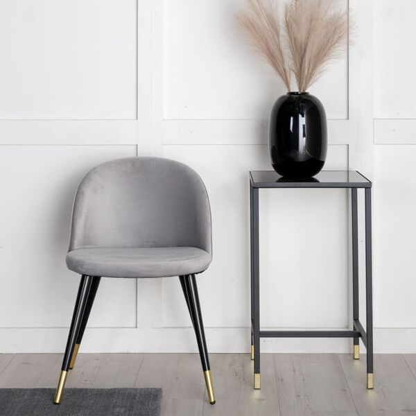 Venture Home Sillas comedor 2 uds Velvet terciopelo negro lat&oacute;n y gris