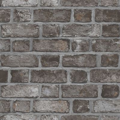 Homestyle Papel pintado Brick Wall negro y gris