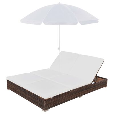 vidaXL Tumbona cama con sombrilla ratán sintético marrón