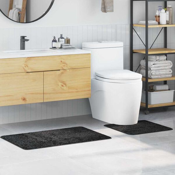 vidaXL Conjunto de alfombra de ba&ntilde;o antideslizante 2 pcs Gris oscuro