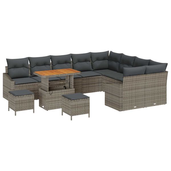 vidaXL Conjunto de sof&aacute; de jard&iacute;n con coj&iacute;n con almohada 12 pcs Gris