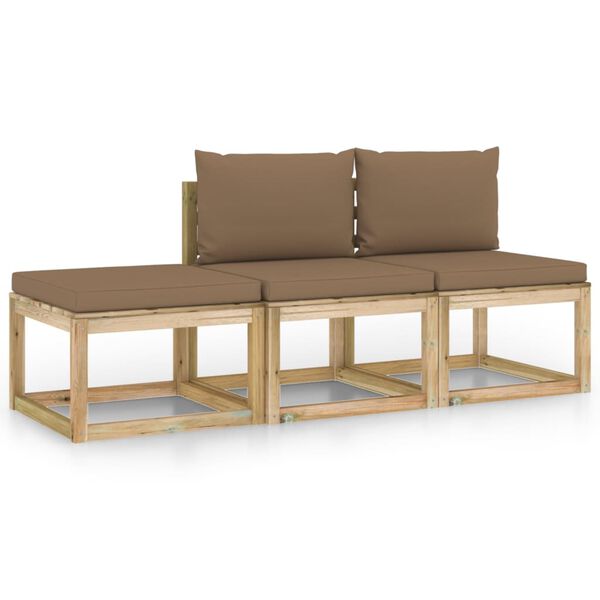 vidaXL Juego de muebles de jard&iacute;n 3 piezas con cojines gris taupe