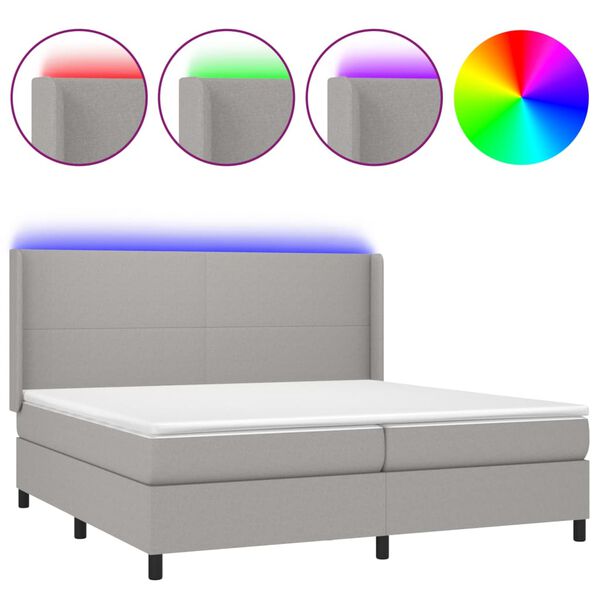 vidaXL Cama box spring con colch&oacute;n tela y LED gris claro 200x200 cm