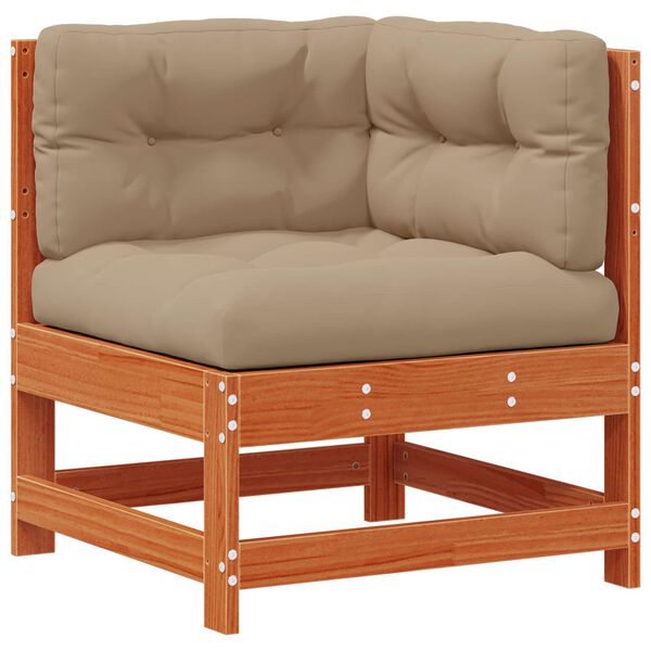 vidaXL Conjunto de Sof&aacute;s de Jard&iacute;n 7 pcs Marr&oacute;n Cera Pino macizo