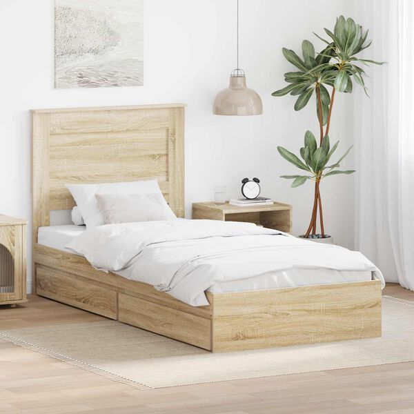 vidaXL Cama con almacenamiento con cabecera Roble Sonoma 90 x 190 cm