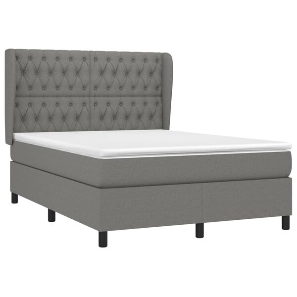 vidaXL Cama box spring con colch&oacute;n tela gris oscuro 140x190 cm